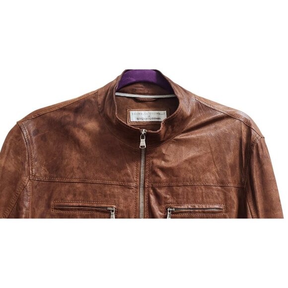 Brunello Cucinelli Riders Real Leather Jacket Brown Size S - Picture 4 of 16